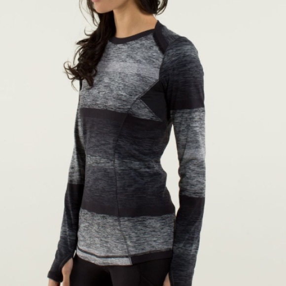 lululemon athletica Tops - Lululemon Base Runner ruffles blk stripe LS Sz 6
